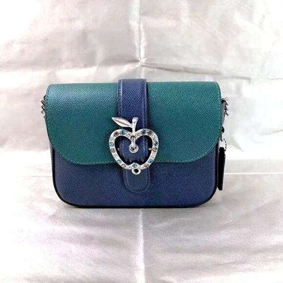 COACH C6797 GEMMA CROSSBODY IN COLORBLOCK WITH APPLE BUCKLE FOREST/MIDNIGHT NAVY - Picture 3 of 8